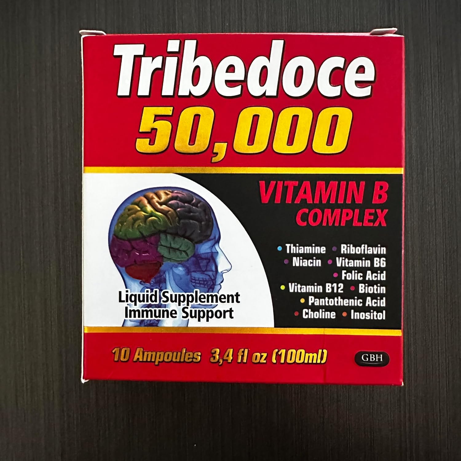 Tribedoce 50,000 - Liquid Vitamin B Complex Supplement for Immune Support, Non-GMO, 10 Ampoules (3.4 fl oz / 100 ml)