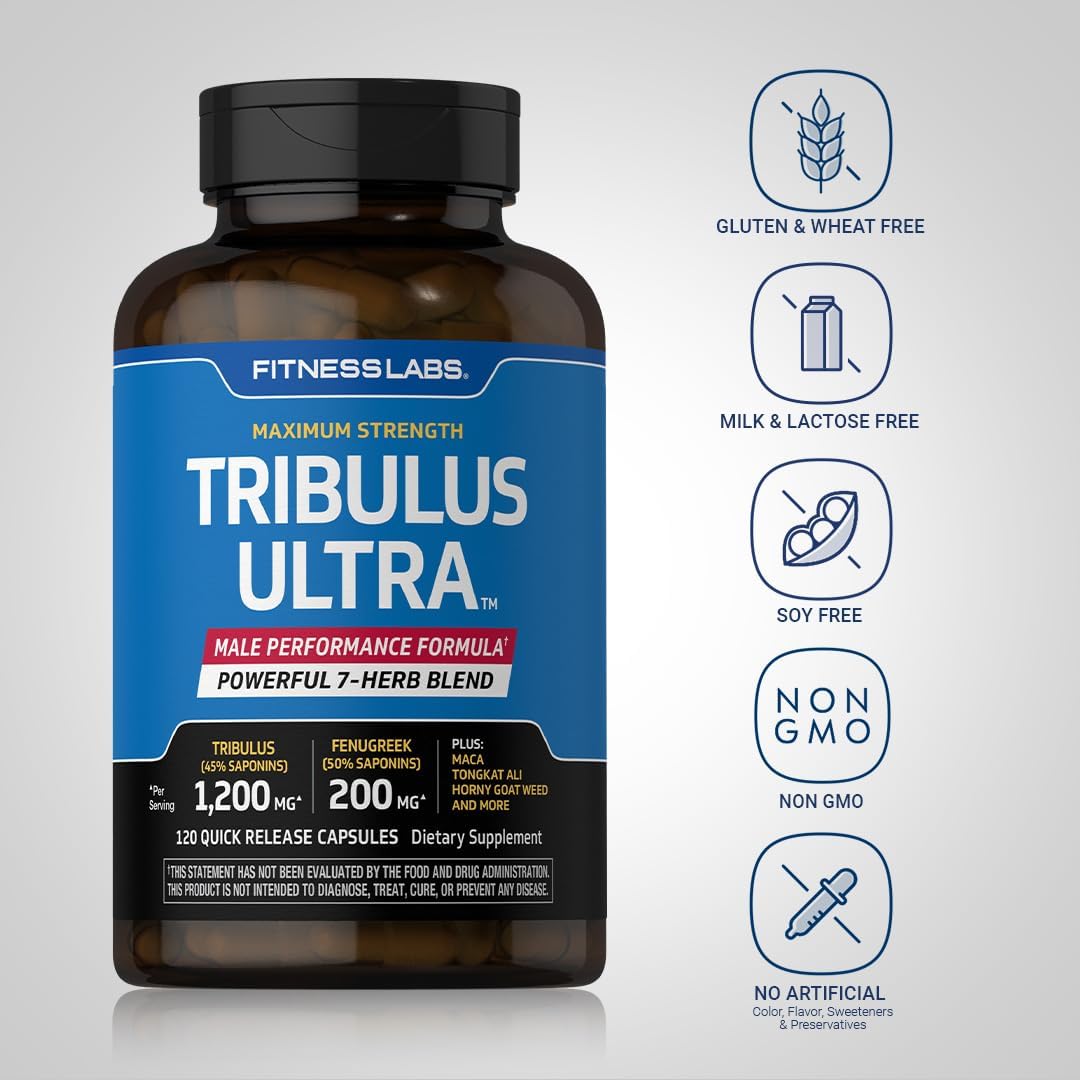 Tribulus Terrestris Supplement for Men | 120 Capsules | Blend with Fenugreek & Maca Extract | Non GMO & Gluten Free