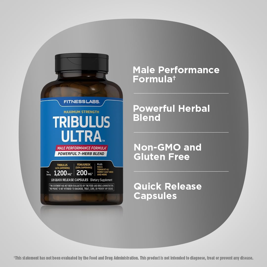 Tribulus Terrestris Supplement for Men | 120 Capsules | Blend with Fenugreek & Maca Extract | Non GMO & Gluten Free