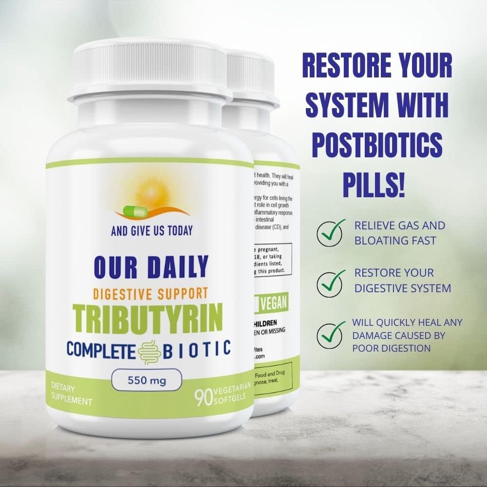 Tributyrin Digestive Health Probiotics | Complete Butyrate Supplement | 550 Mg Softgels | Immune Support | 90 Servings | Vegan Formula
