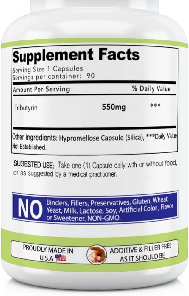 Tributyrin Digestive Health Probiotics | Complete Butyrate Supplement | 550 Mg Softgels | Immune Support | 90 Servings | Vegan Formula