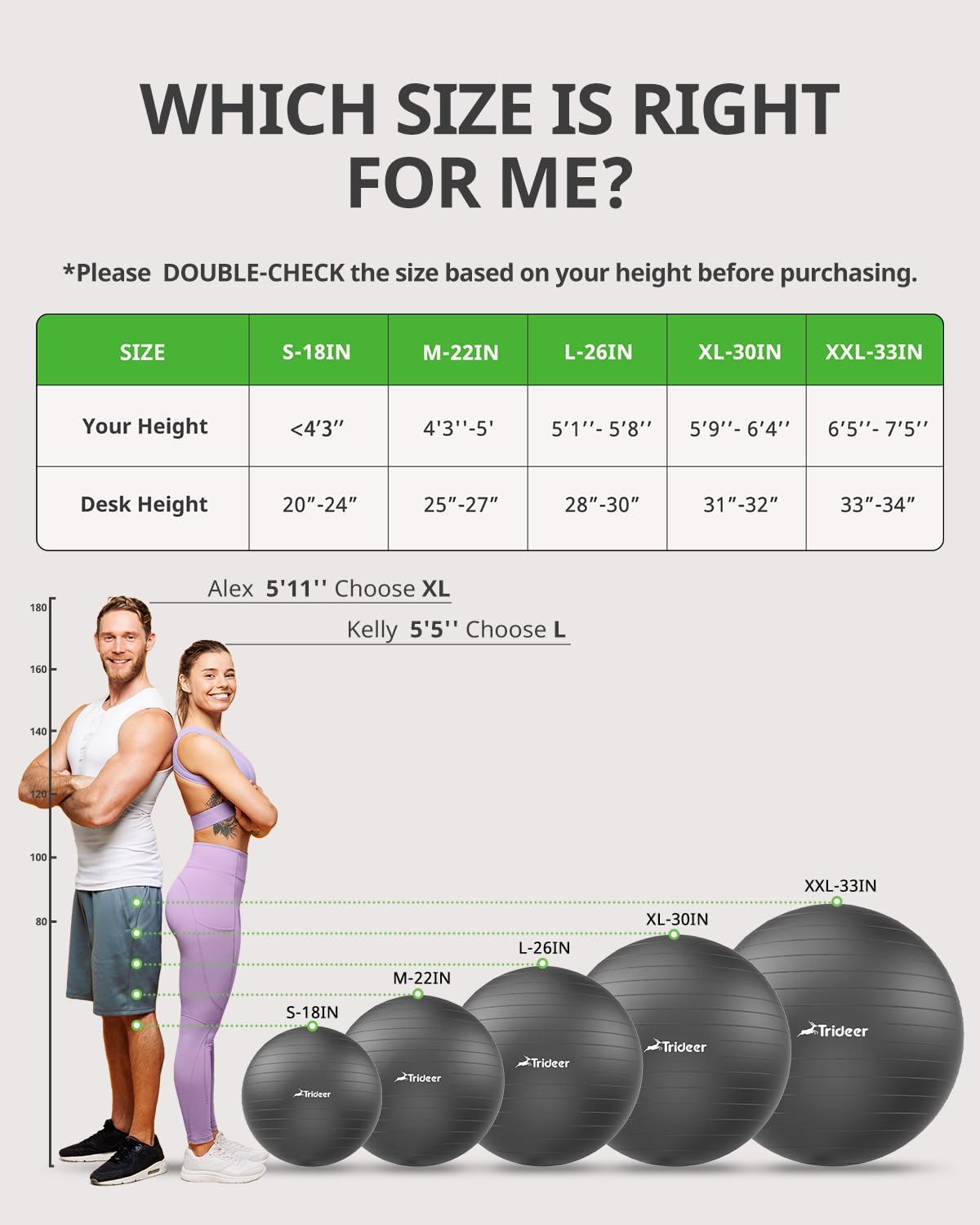 Trideer Yoga Ball Exercise Ball - 5 Sizes for Working Out, Pregnancy, Physical Therapy - Stability, Fitness, Office Chair - Includes Quick Pump