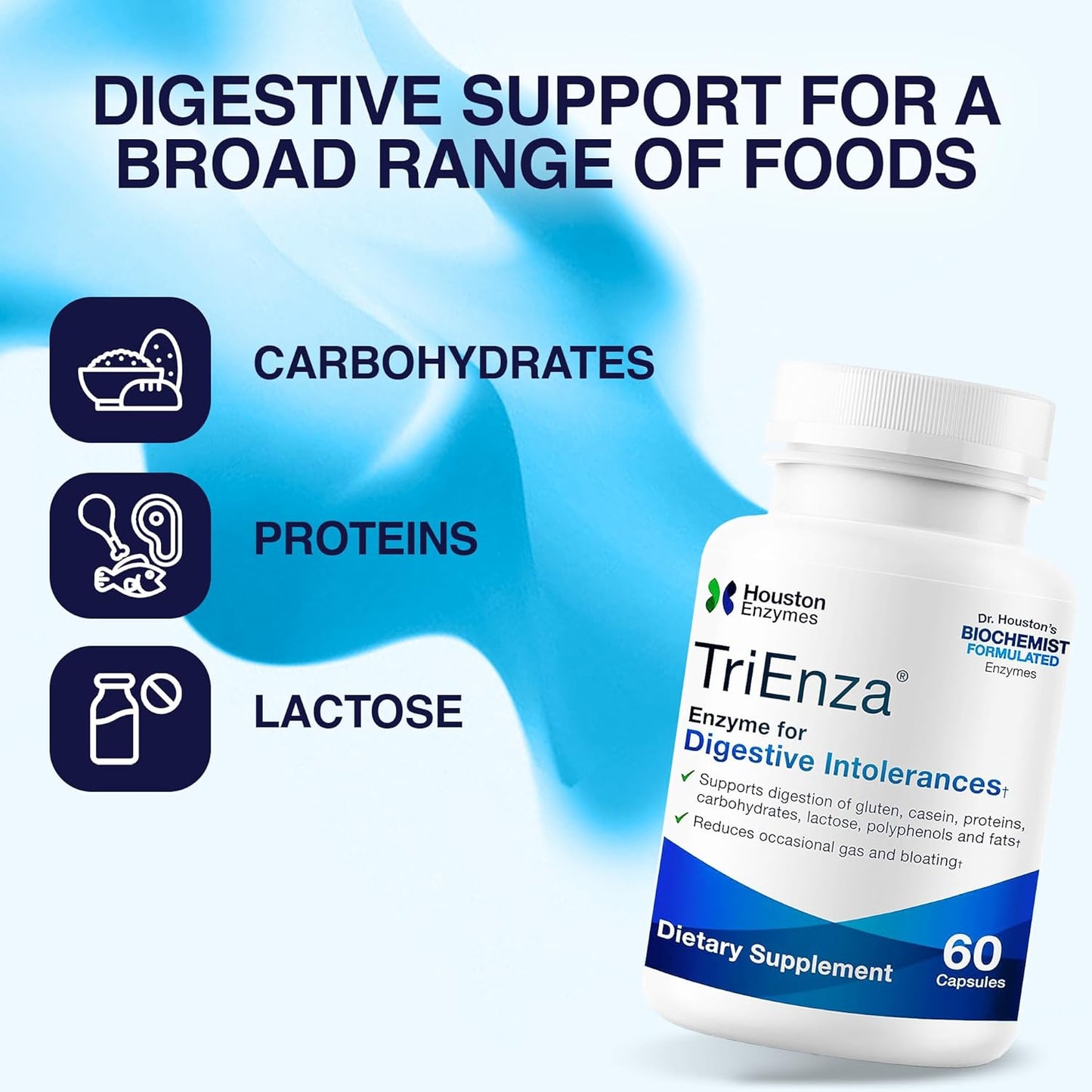 TriEnza Enzymes 60 Capsules - Digestive Intolerances Support - Broad-Spectrum Enzymes for Protein, Carb, & Phenol Digestion