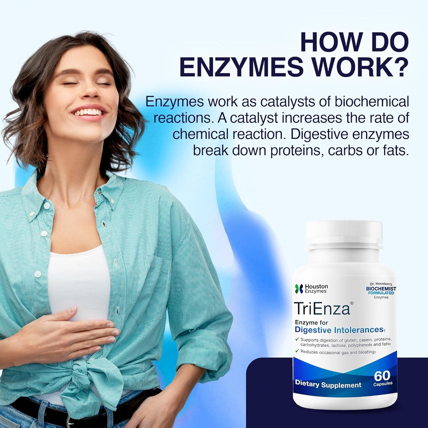 TriEnza Enzymes 60 Capsules - Digestive Intolerances Support - Broad-Spectrum Enzymes for Protein, Carb, & Phenol Digestion
