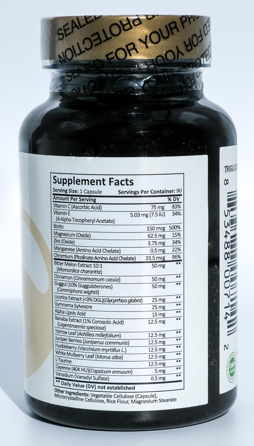 Triglucomin Supplement with Vanadium, Chromium, Gymnema Sylvestre, Alpha Lipoic Acid, Cinnamon - 90 Vegetarian Capsules