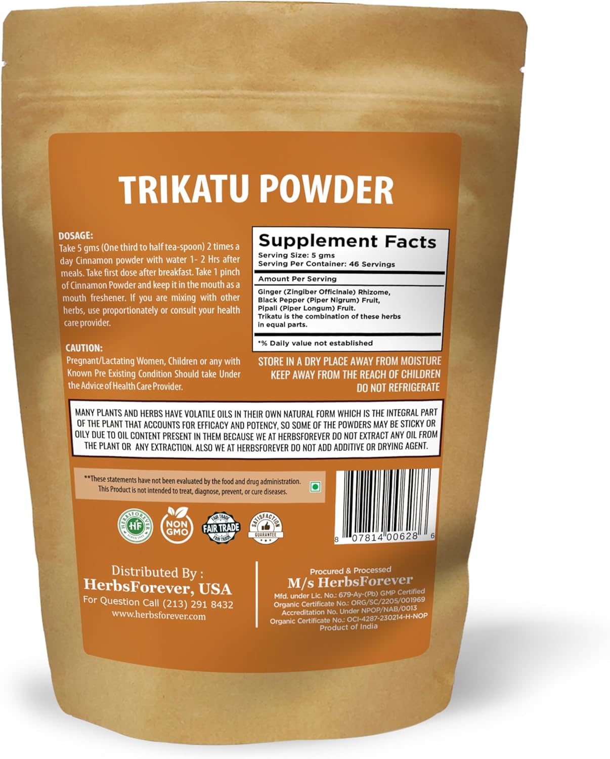 Trikatu Churna Powder - Herbal Blend for Digestive Support & Vata Balance, Non-GMO, Vegan - 230g