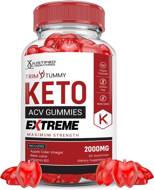 Trim Tummy Keto ACV Gummies Extreme 2000MG with Pomegranate Beet Juice Powder - 60 Vegan Non GMO Gummys