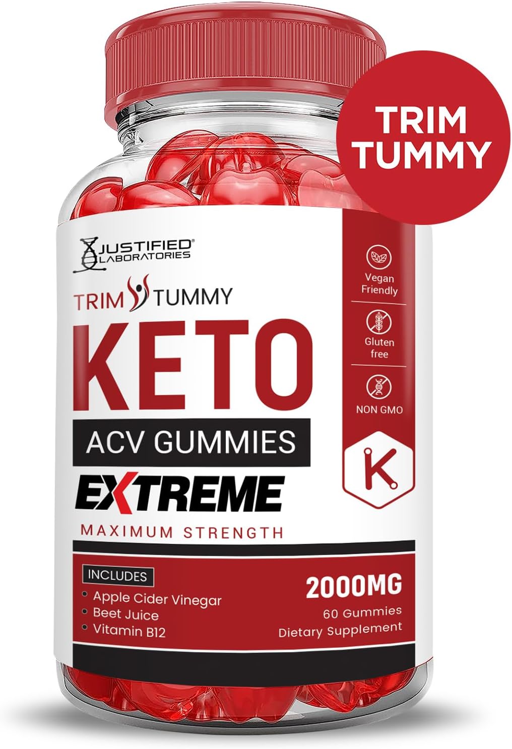 Trim Tummy Keto ACV Gummies Extreme 2000MG with Pomegranate Beet Juice Powder - 60 Vegan Non GMO Gummys