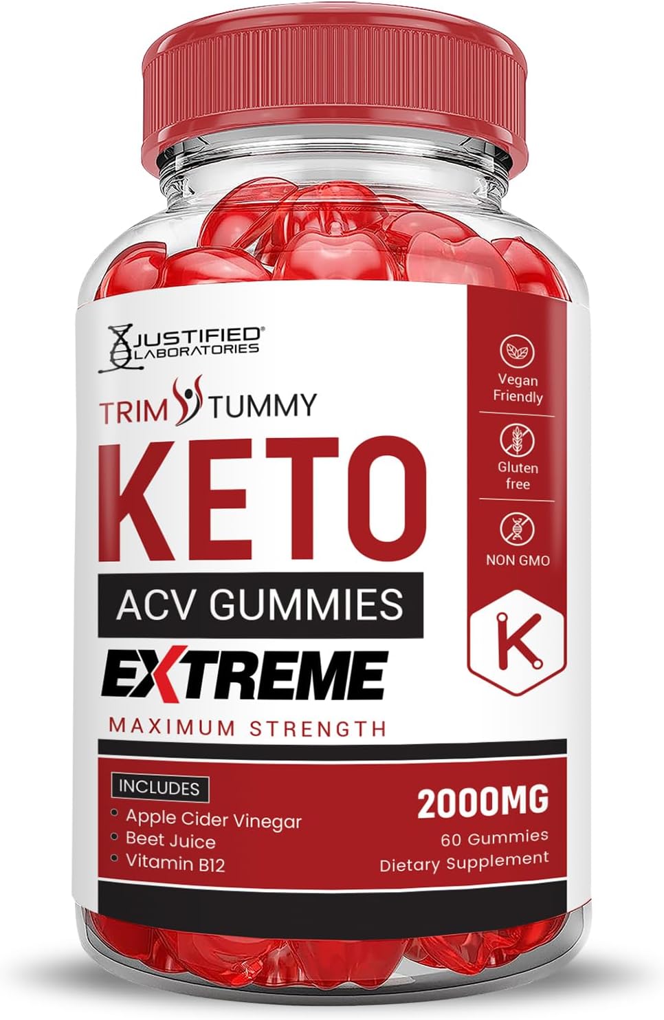 Trim Tummy Keto ACV Gummies Extreme 2000MG with Pomegranate Beet Juice Powder - 60 Vegan Non GMO Gummys