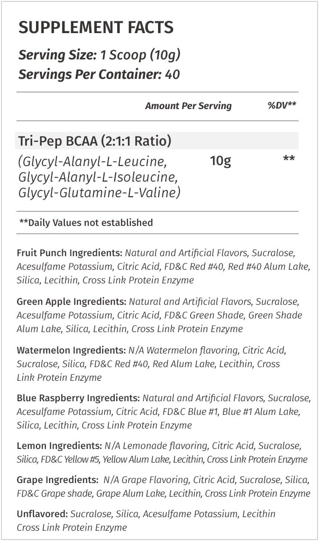 TRIPEP Blue Raspberry BCAA Powder Supplement - 400g (40 Servings) - Post & Pre Workout Amino Acid Boost