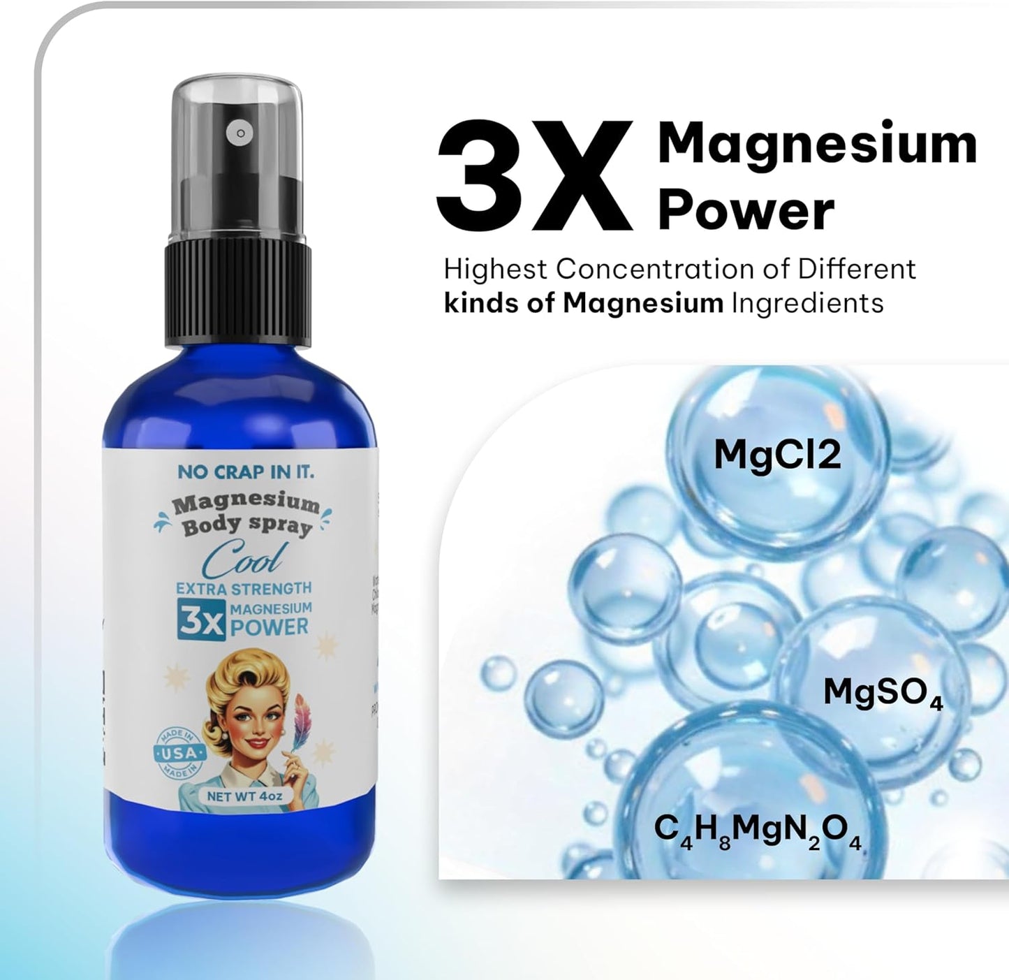 Triple Action Magnesium Spray - Immediate Relief with Magnesium Glycinate, Citrate, and Chloride Blend