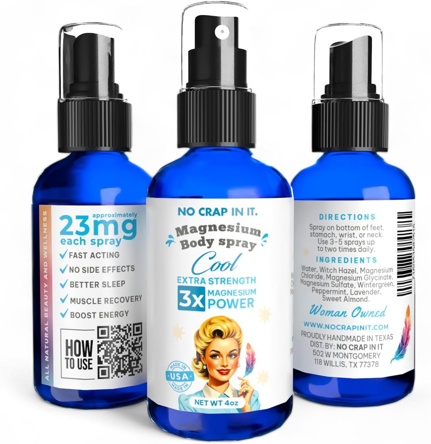Triple Action Magnesium Spray - Immediate Relief with Magnesium Glycinate, Citrate, and Chloride Blend