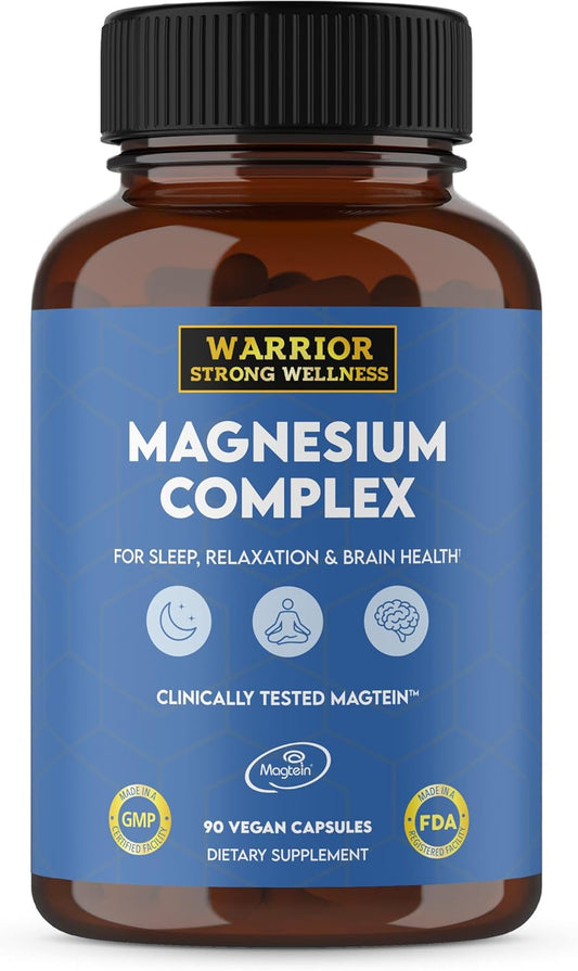 Triple Blend Magnesium Complex - 100% Chelated Supplement with Magtein L-Threonate for Memory and Brain Health - Glycinate, Taurate for Relaxation and Better Sleep - Warrior Strong Wellness