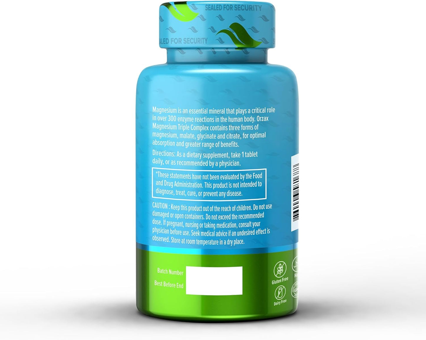 Triple Complex Magnesium Supplement with Magnesium Glycinate, Citrate, Malate | Vegan, Gluten Free, Dairy Free, Halal | 200mg | 60 Tablets for Muscle & Energy Support