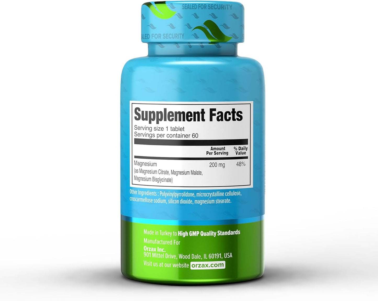 Triple Complex Magnesium Supplement with Magnesium Glycinate, Citrate, Malate | Vegan, Gluten Free, Dairy Free, Halal | 200mg | 60 Tablets for Muscle & Energy Support