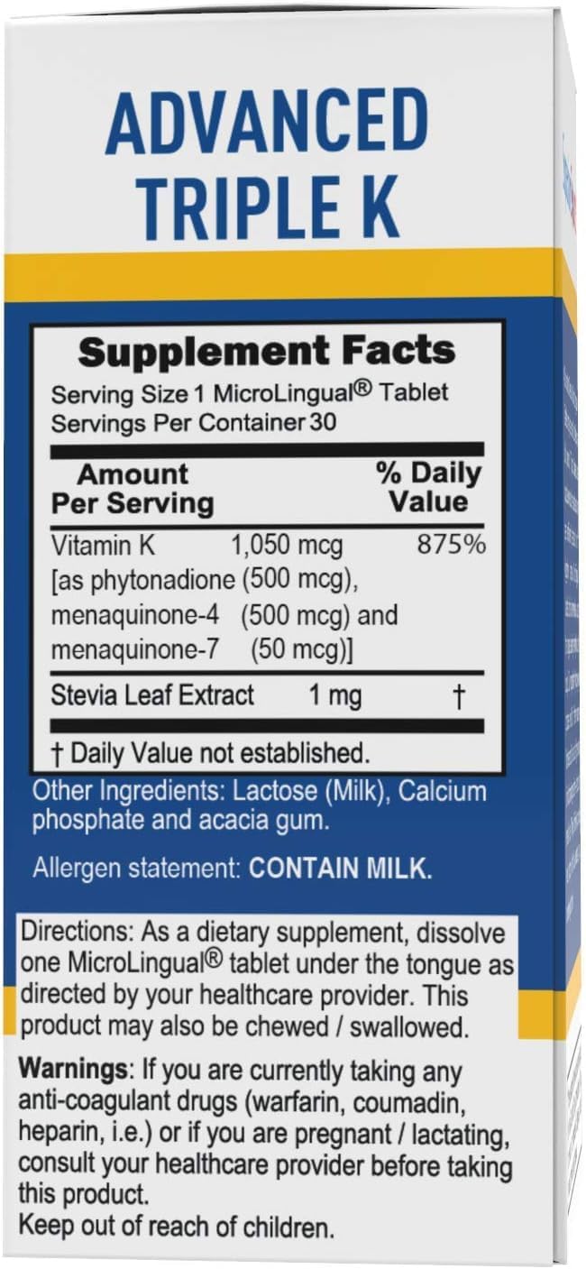 Triple K 3-in-1 Formula Tablets for Healthy Bones, Arteries, Immune & Cardiovascular Support, 30 Count