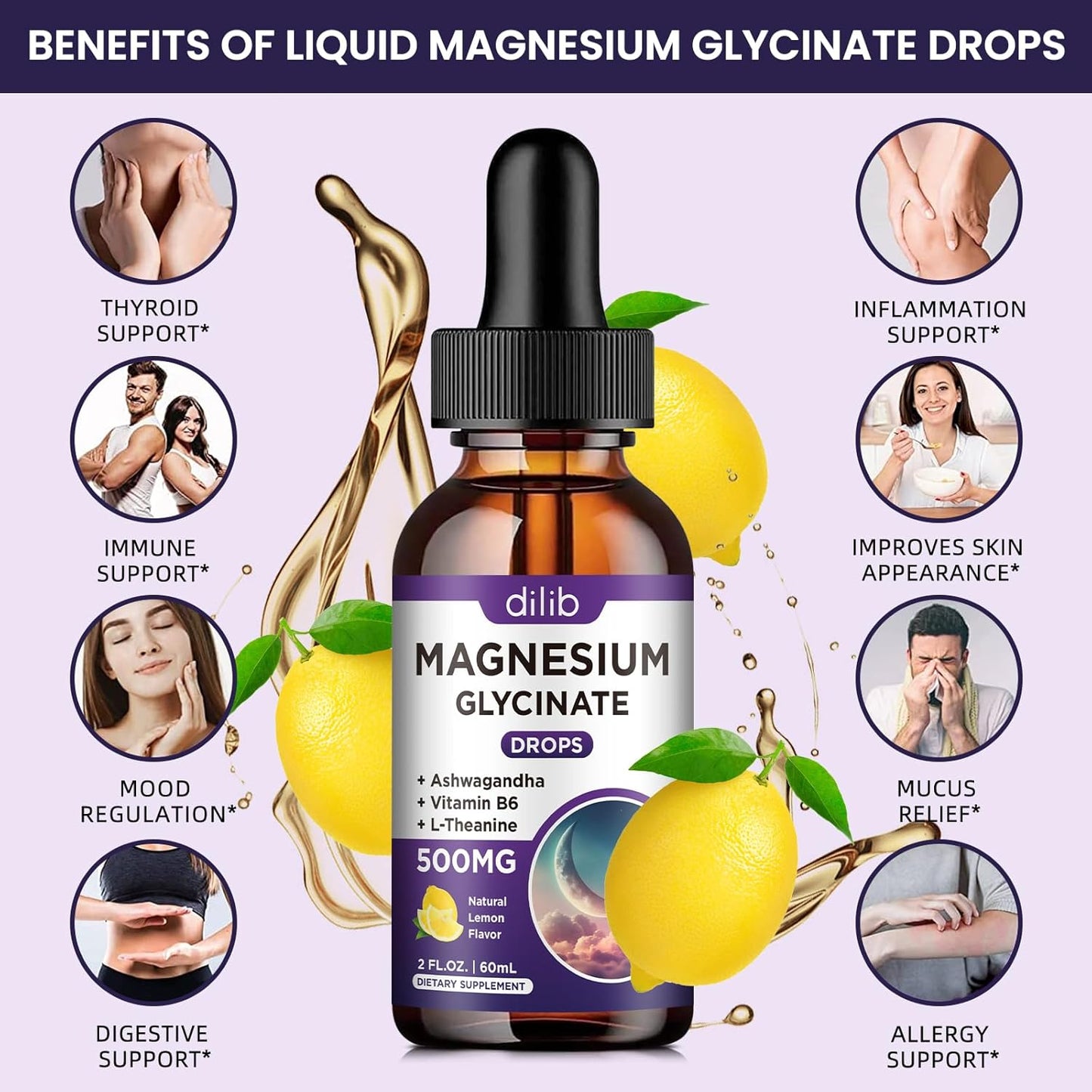 Triple Magnesium Complex Liquid Drops Bundle - dilib Magnesium Glycinate Supplement