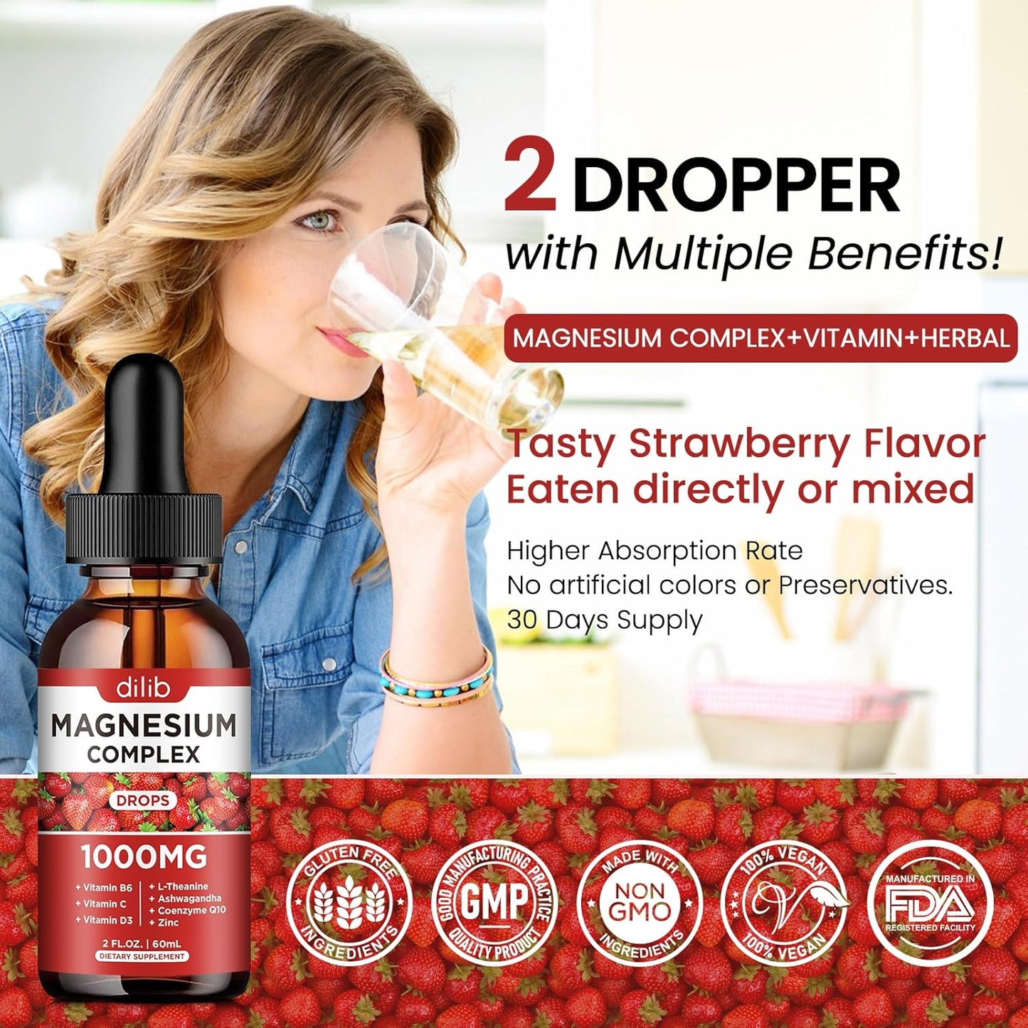 Triple Magnesium Complex Liquid Drops Bundle - dilib Magnesium Glycinate Supplement
