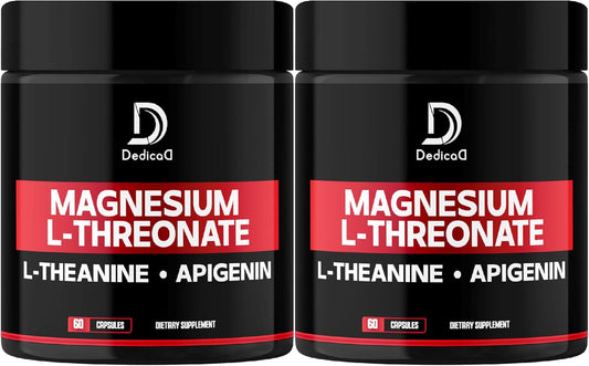 Triple Magnesium Complex Supplement - 2 Packs of 60 Capsules (2250mg) with Magnesium L-Threonate, L-Theanine, and Apigenin