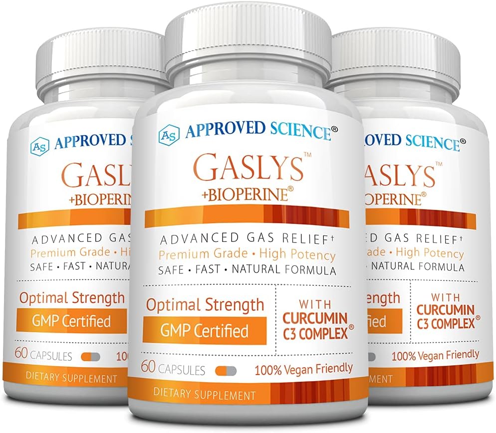 Triple Pack Approved Science® Gaslys™ - Natural Relief for Digestive Tract, Gas, and Stomach Cramps - 60 Count - Artichoke, Ginger, Fennel Seed