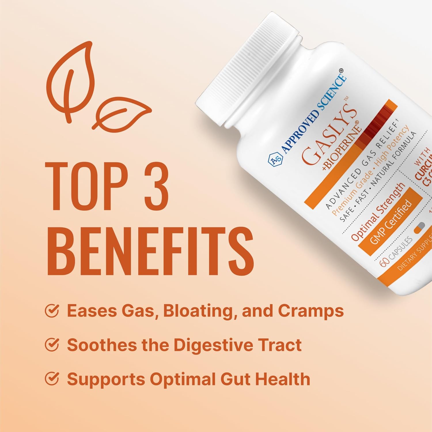 Triple Pack Approved Science® Gaslys™ - Natural Relief for Digestive Tract, Gas, and Stomach Cramps - 60 Count - Artichoke, Ginger, Fennel Seed