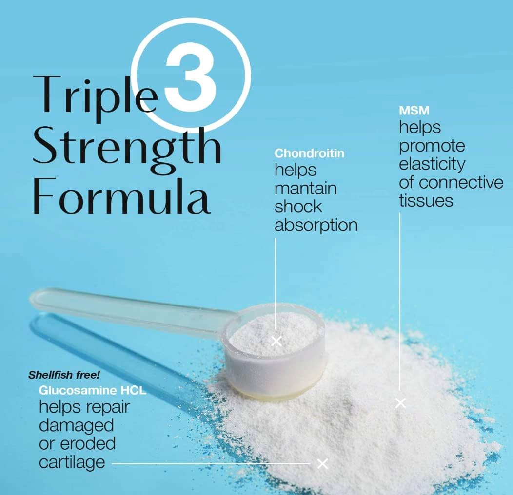 Triple Strength Bone & Joint Health Powder Supplement with MSM, Glucosamine, & Chondroitin - 30 Scoops