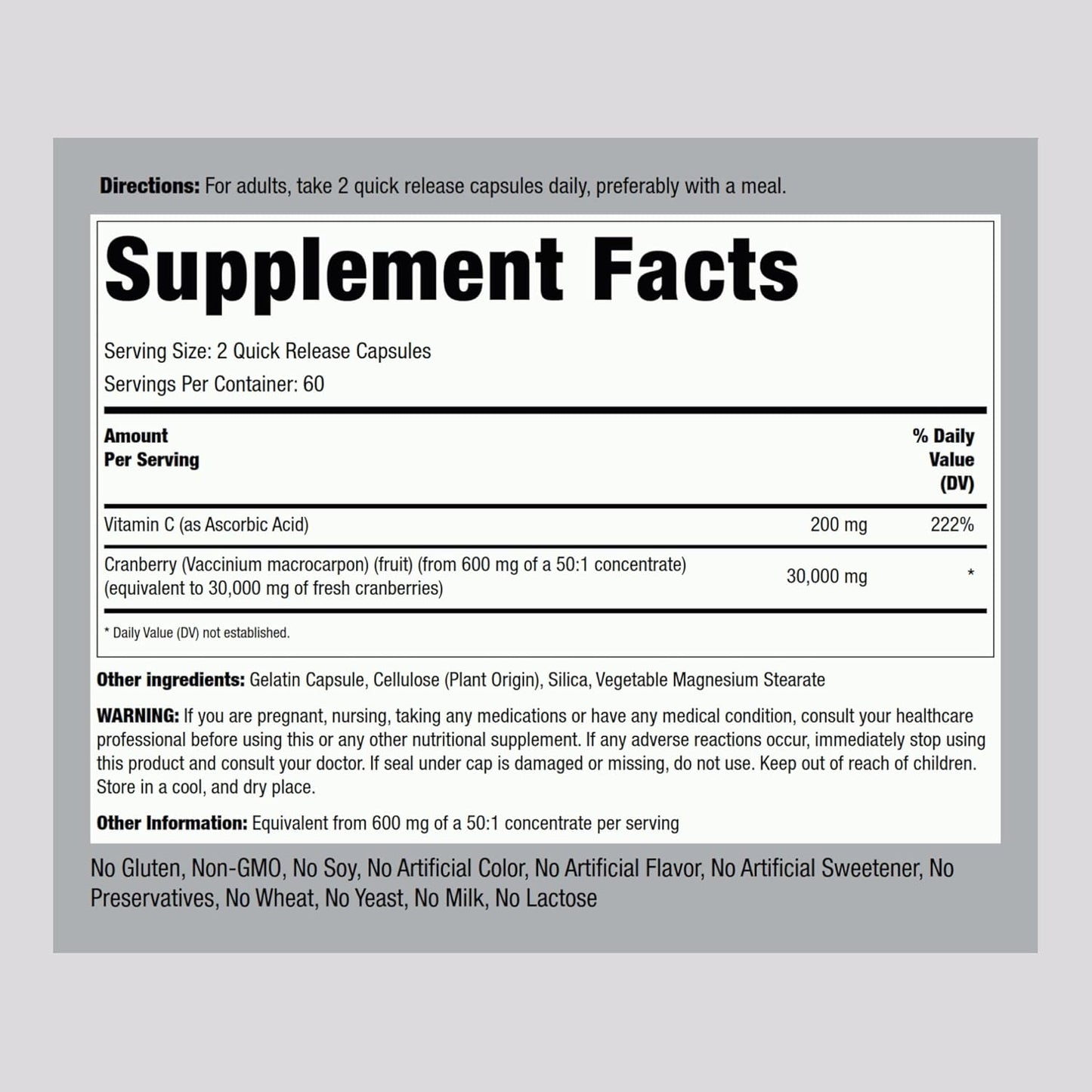 Triple Strength Cranberry Pills | 30,000 mg | 120 Capsules | Women & Men Supplement with Vitamin C | Non-GMO, Gluten Free