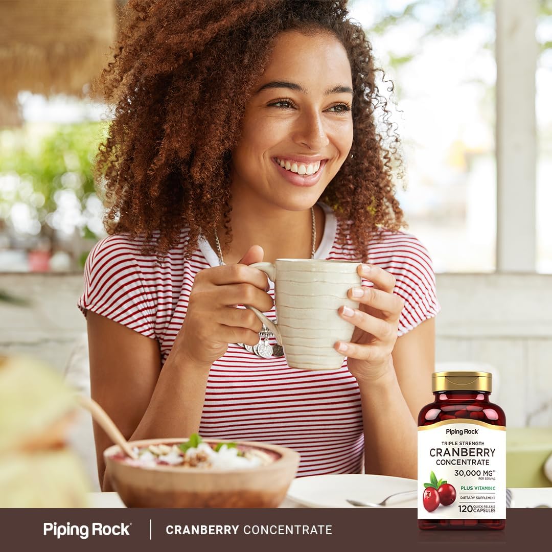 Triple Strength Cranberry Pills | 30,000 mg | 120 Capsules | Women & Men Supplement with Vitamin C | Non-GMO, Gluten Free