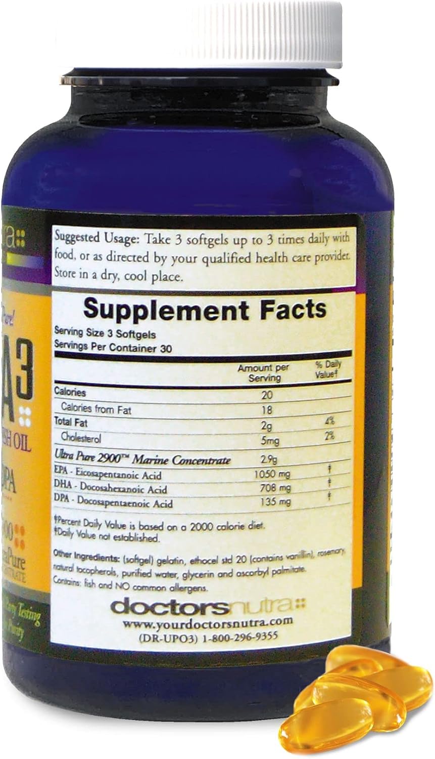 Triple Strength Doctors Nutra Nutraceuticals Omega 3 DPA Fish Oil Softgels - 2,900mg Concentrated EPA-DPA-DHA - 30 Servings