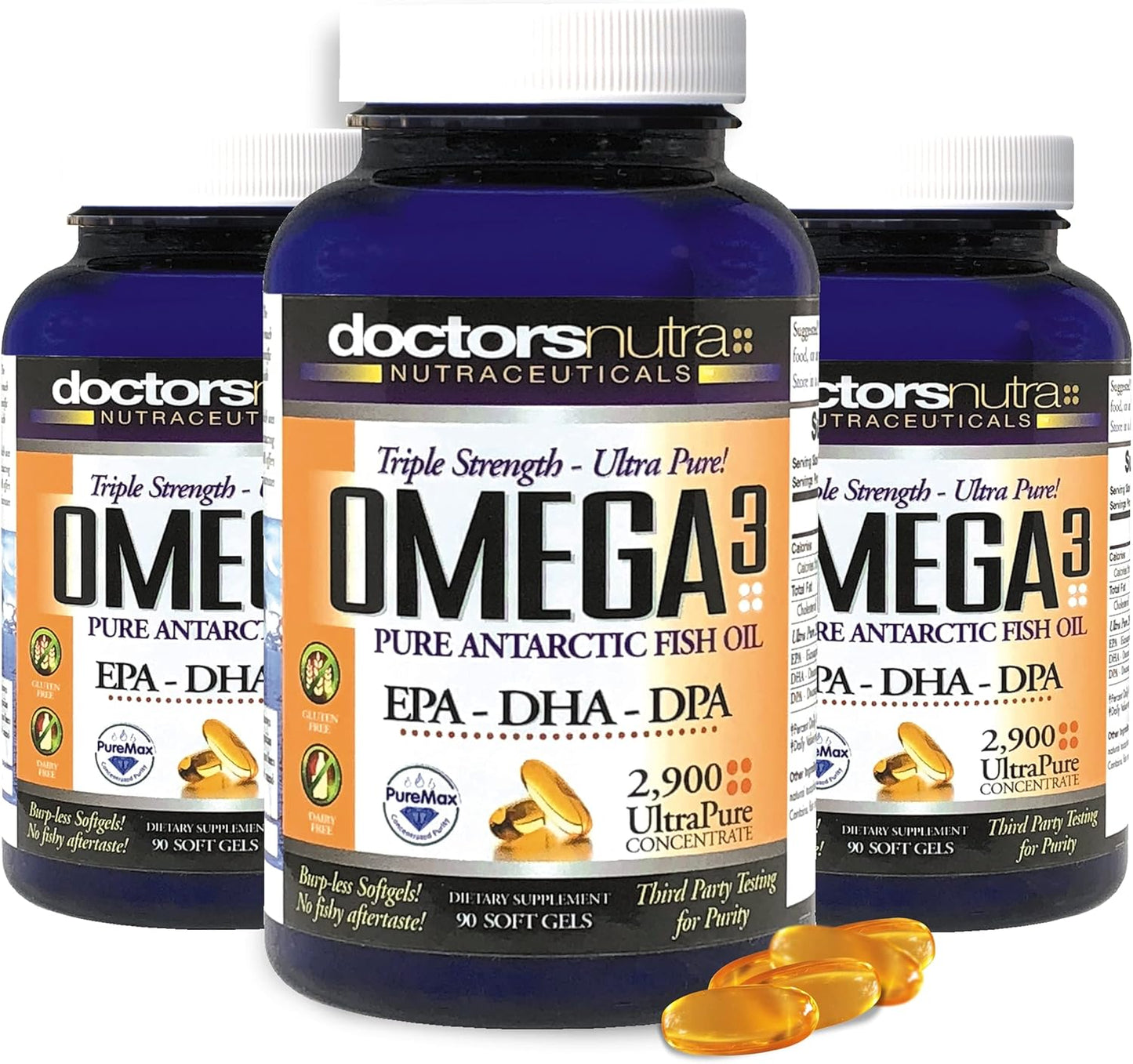Triple Strength Doctors Nutra Nutraceuticals Omega 3 DPA Fish Oil Softgels - 2,900mg Concentrated EPA-DPA-DHA - 30 Servings
