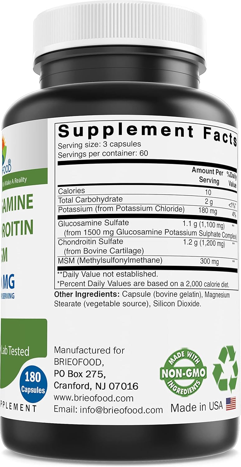 Triple Strength Glucosamine Chondroitin MSM Capsules - Supports Joint Health & Flexibility - 180 Count
