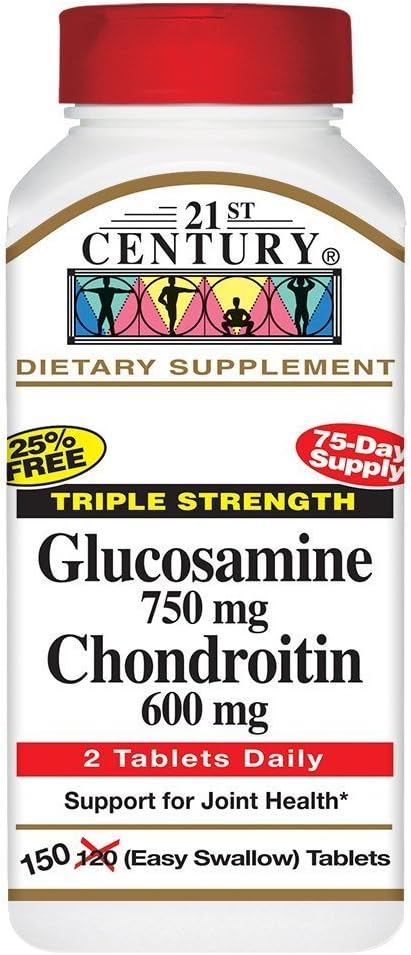 Triple Strength Glucosamine Chondroitin Tablets - 150 Count, 21st Century Formula, 750/600mg