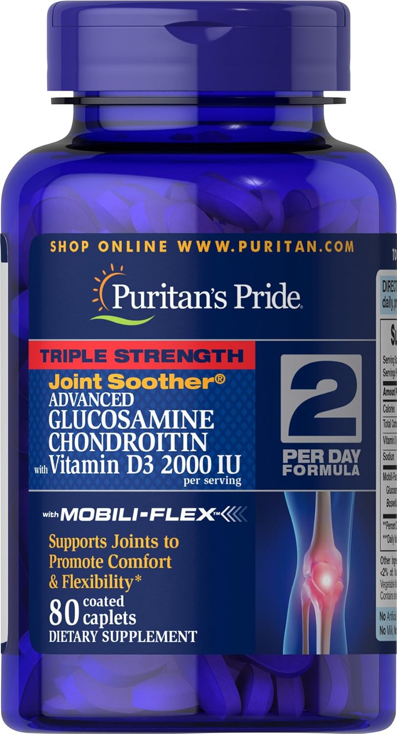 Triple Strength Glucosamine Chondroitin with Vitamin D3 Caplets - 80 Count by Puritan's Pride