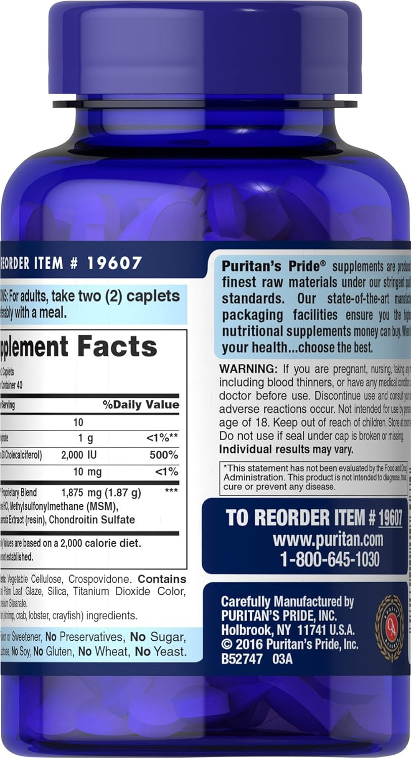 Triple Strength Glucosamine Chondroitin with Vitamin D3 Caplets - 80 Count by Puritan's Pride