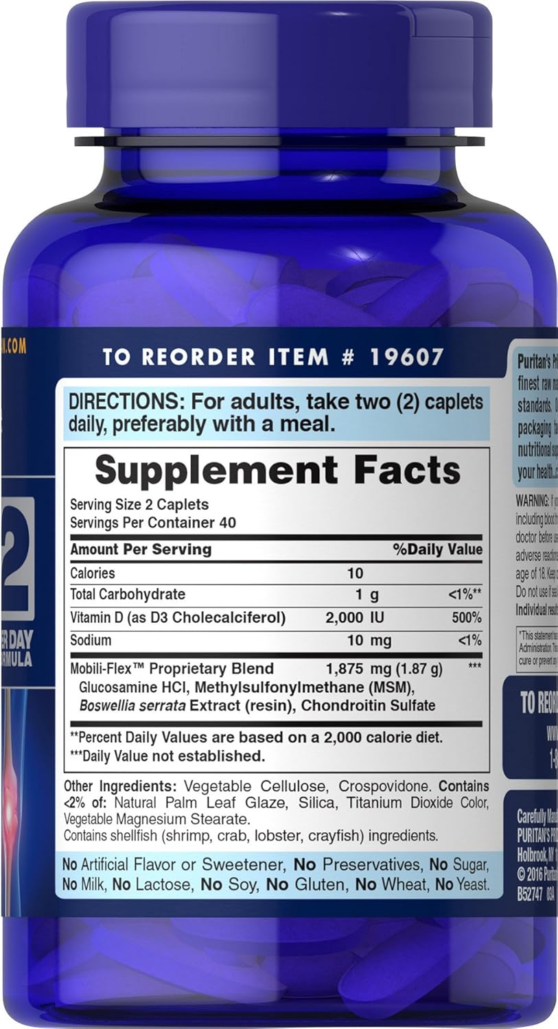 Triple Strength Glucosamine Chondroitin with Vitamin D3 Caplets - 80 Count by Puritan's Pride