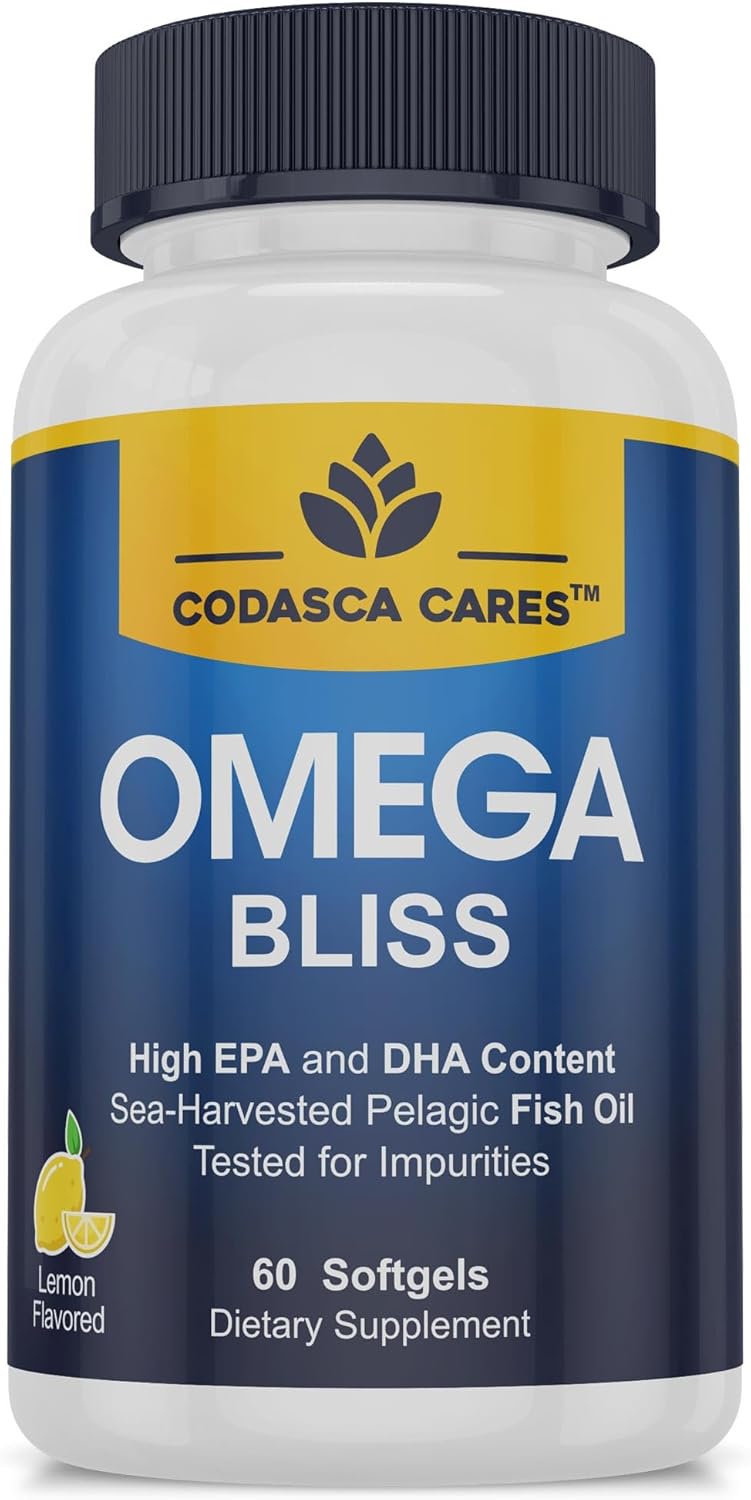 Triple Strength Omega 3 Fish Oil Supplement for Heart, Brain, and Eye Health Support - 60 Burpless Lemon Softgels
