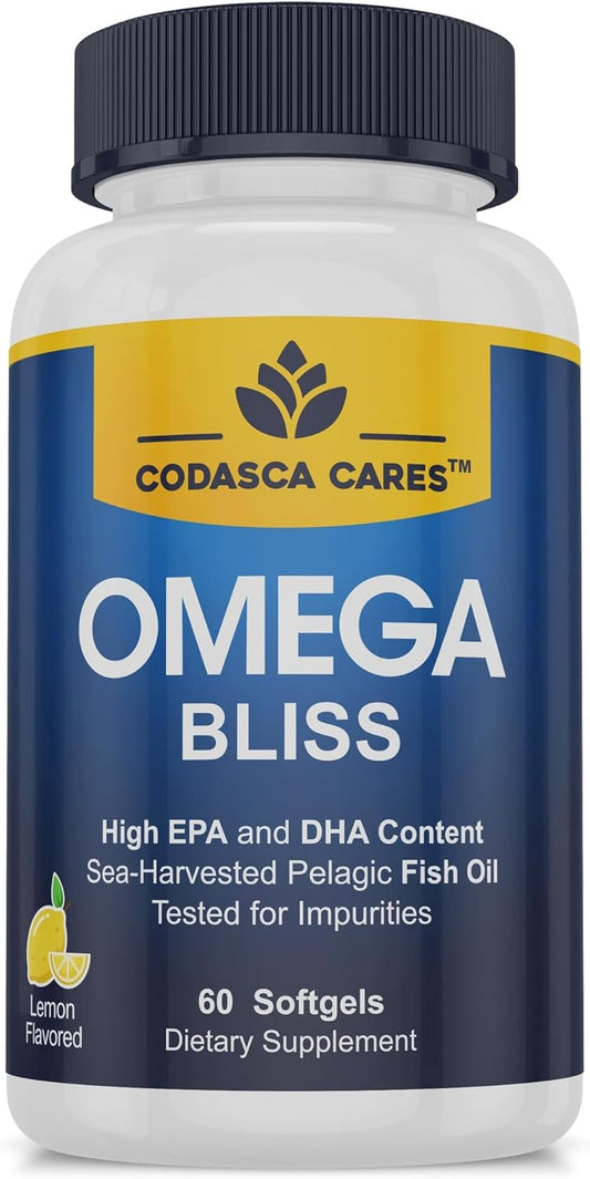 Triple Strength Omega 3 Fish Oil Supplement for Heart, Brain, and Eye Health Support - 60 Burpless Lemon Softgels