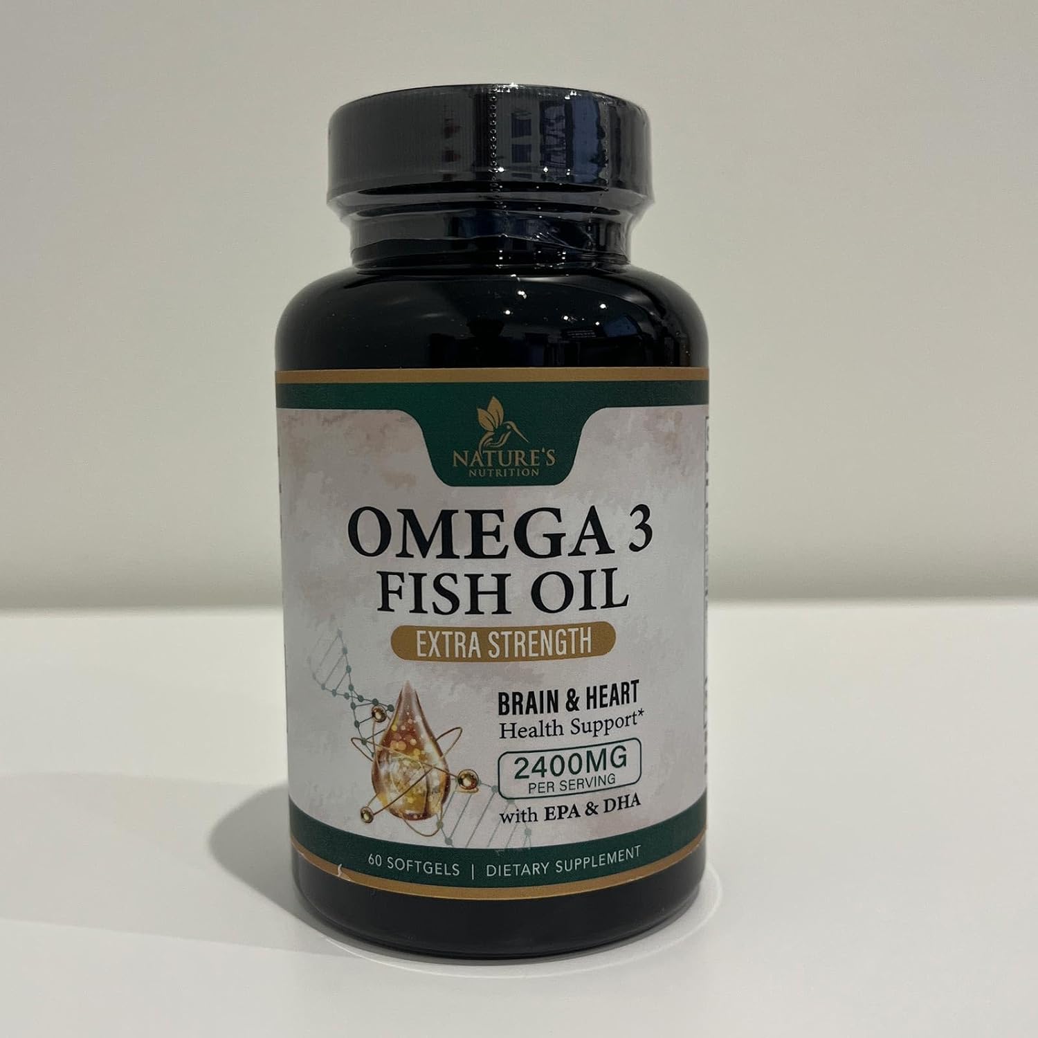 Triple Strength Omega-3 Fish Oil Supplement for Immune, Heart, and Brain Health - 2400 mg, EPA & DHA Fatty Acids - Wild Caught, Non-GMO - 60 Softgels, Lemon Flavor