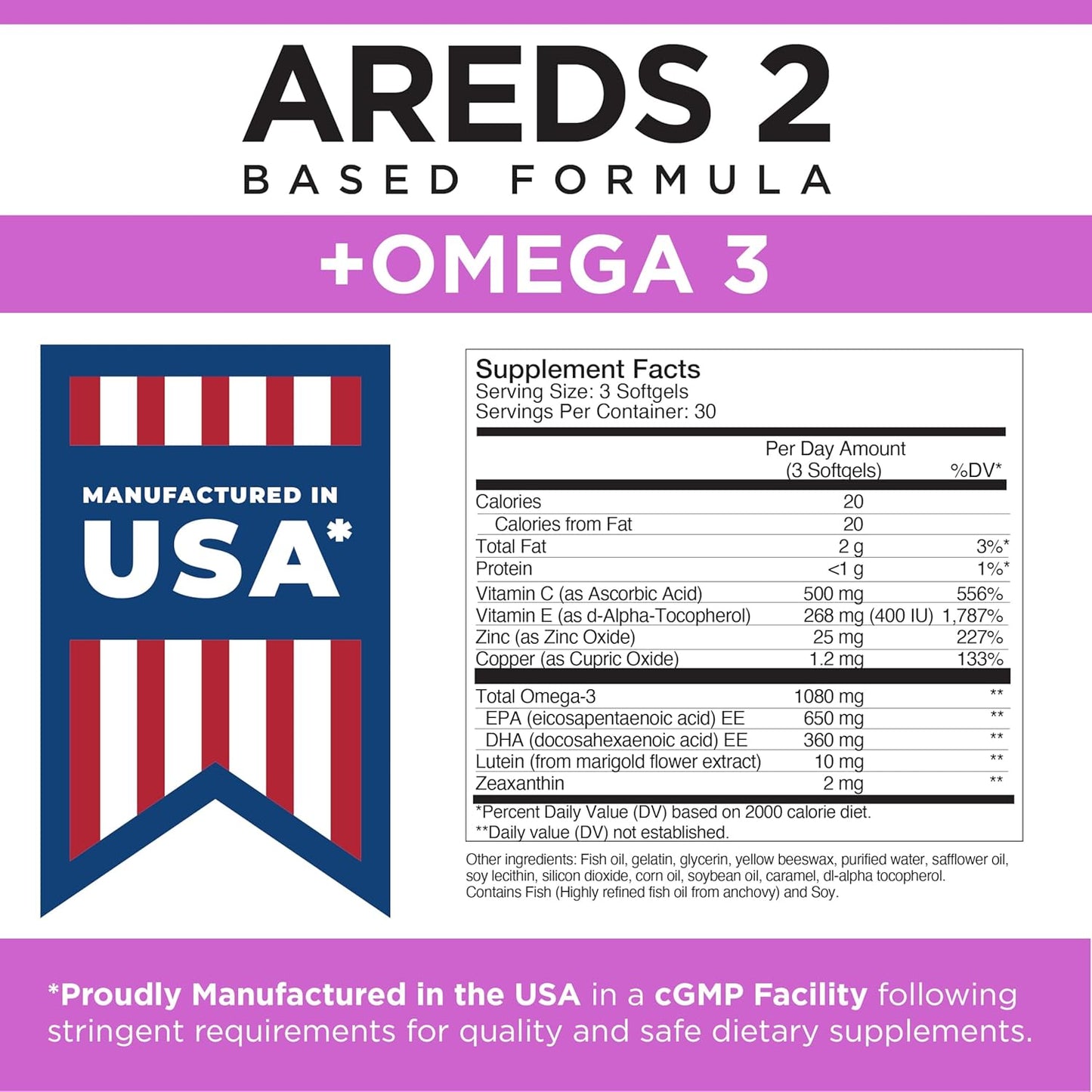 Triple Strength Omega-3 Macular Health Formula Softgels with Viteyes AREDS 2, 90 Softgels