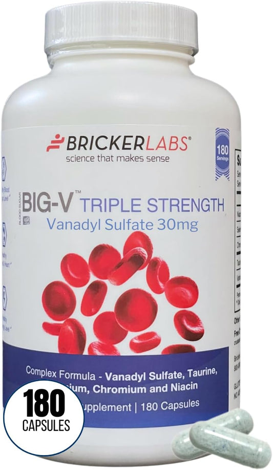 Triple Strength Vanadyl Supplement with Taurine, Selenium, Chromium, Niacin - 180 Capsules