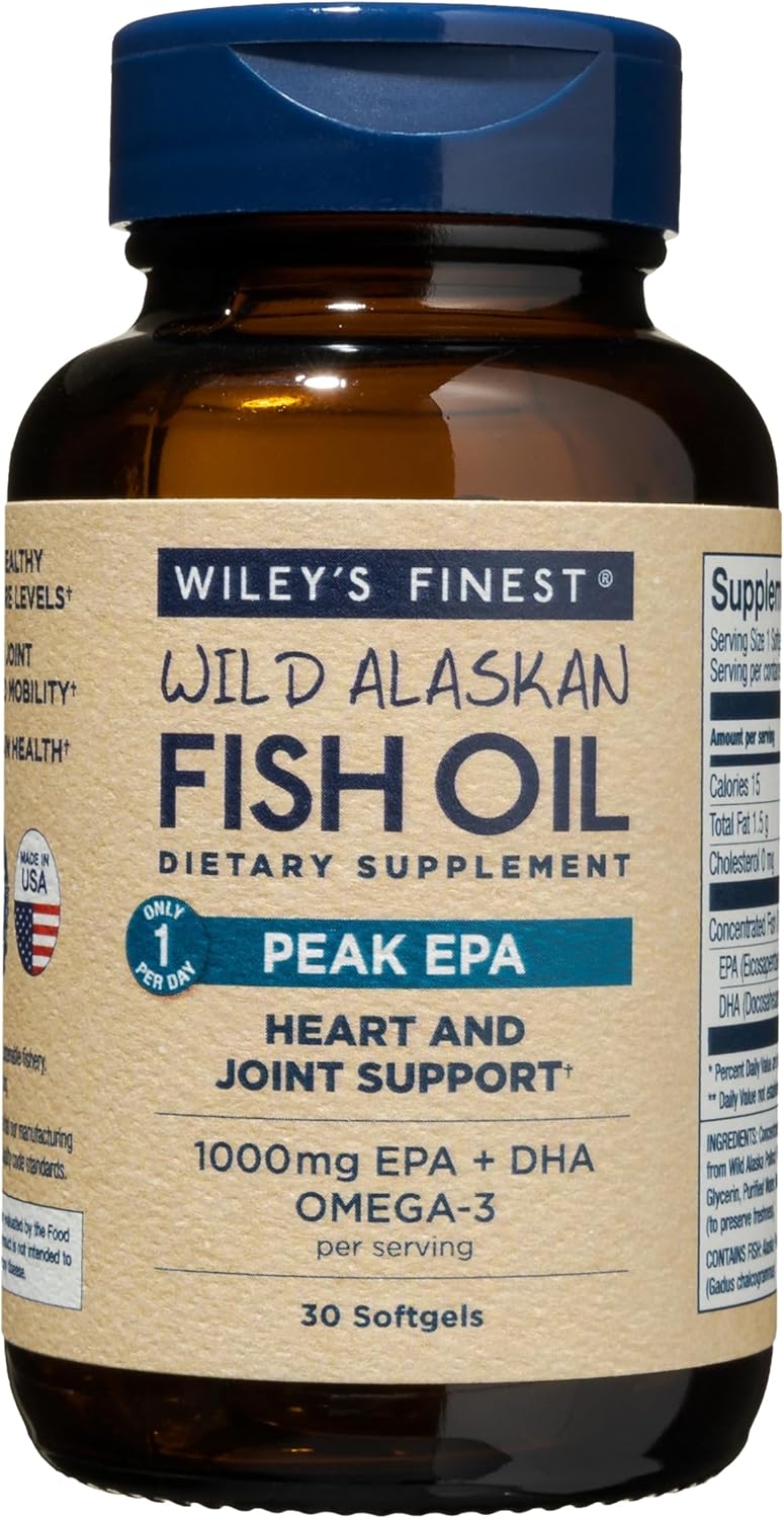 Triple Strength Wild Alaskan Fish Oil Softgels - 1000mg Omega-3s, SQF-Certified - 30 Servings