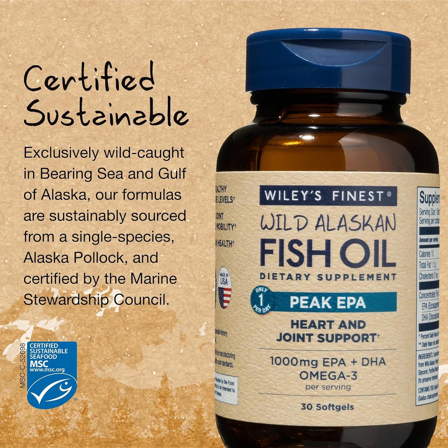 Triple Strength Wild Alaskan Fish Oil Softgels - 1000mg Omega-3s, SQF-Certified - 30 Servings