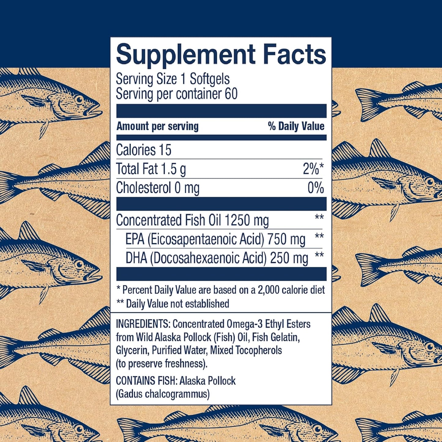 Triple Strength Wild Alaskan Fish Oil with 1000mg Omega-3s - SQF-Certified - 60 Softgels