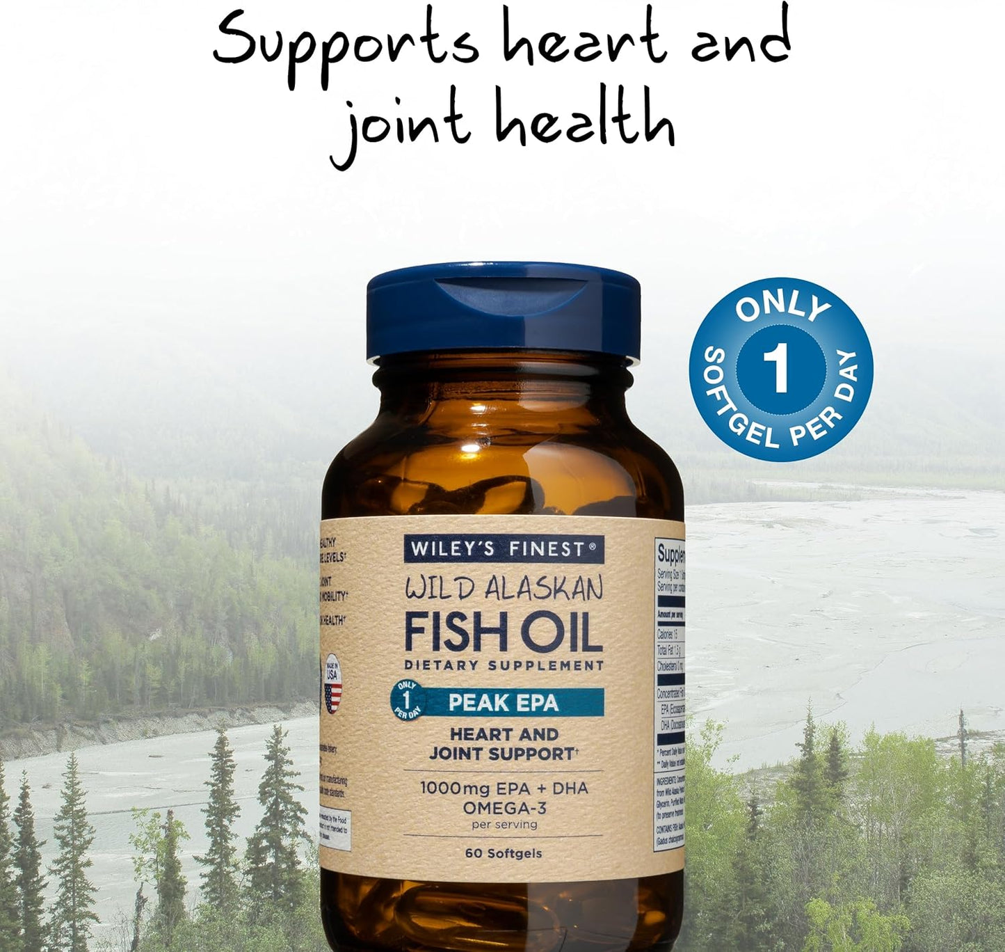 Triple Strength Wild Alaskan Fish Oil with 1000mg Omega-3s - SQF-Certified - 60 Softgels