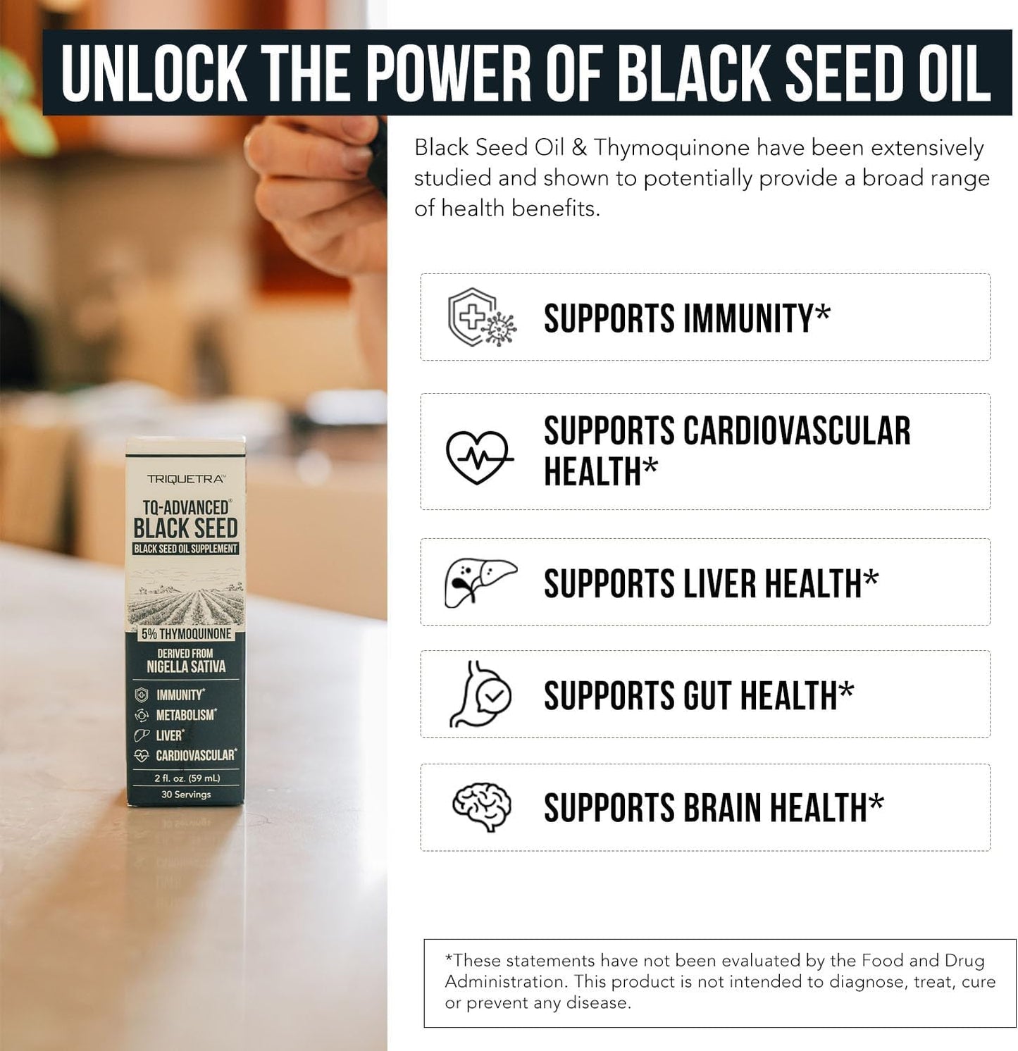 Triquetra Health Black Seed Oil Capsules - 5% Thymoquinone, 100mg per Serving, Vegan, 30 Servings