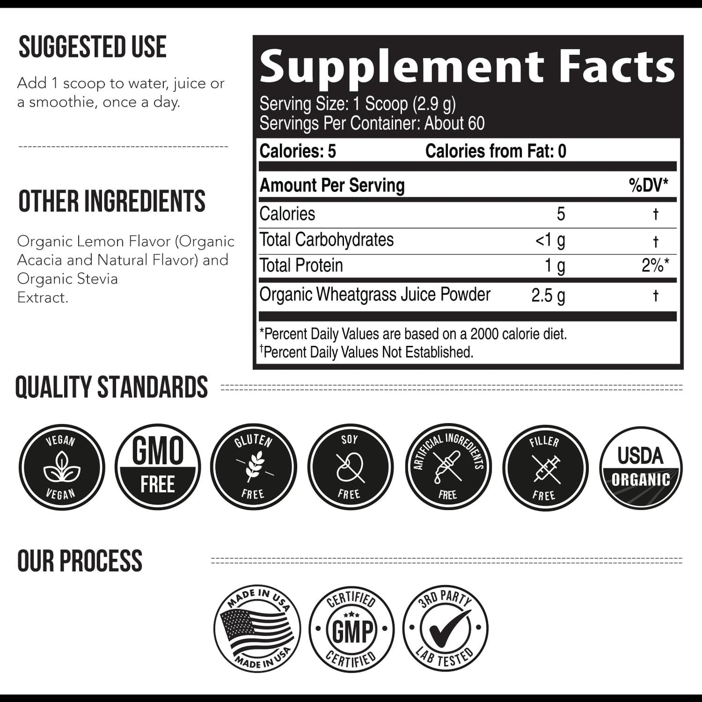 Triquetra Health Organic Wheatgrass Juice Powder - Super Concentrated Lemon Flavor - 6.2 oz, 60 Servings - Raw & BioActive - Grown in Utah Volcanic Soil, Cold-Pressed & CO2 Dried