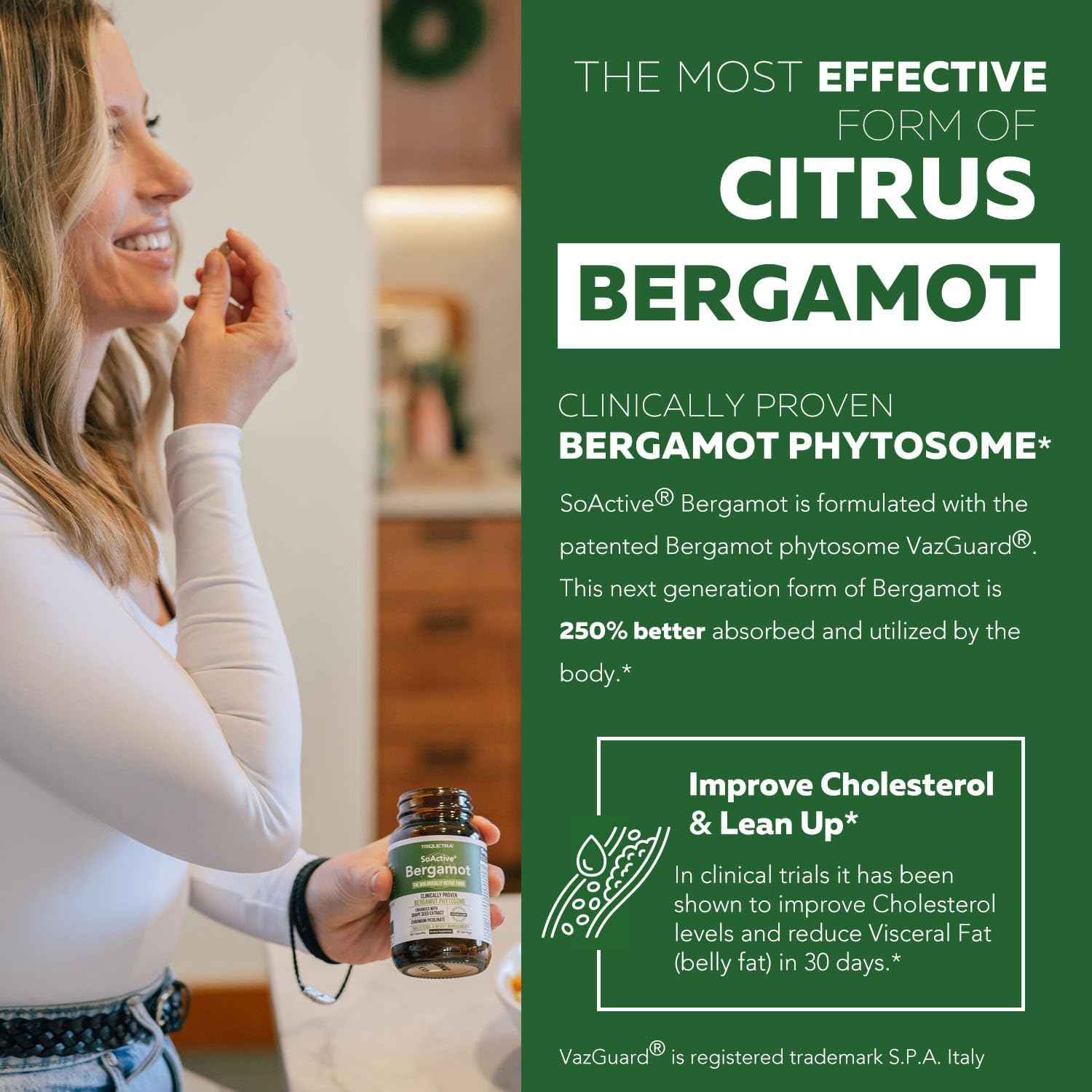 Triquetra Health SoActive Bergamot Capsules: Italian Citrus Bergamot Phytosome with Grape Seed Extract - Supports Cholesterol & Weight Management - 60 Capsules