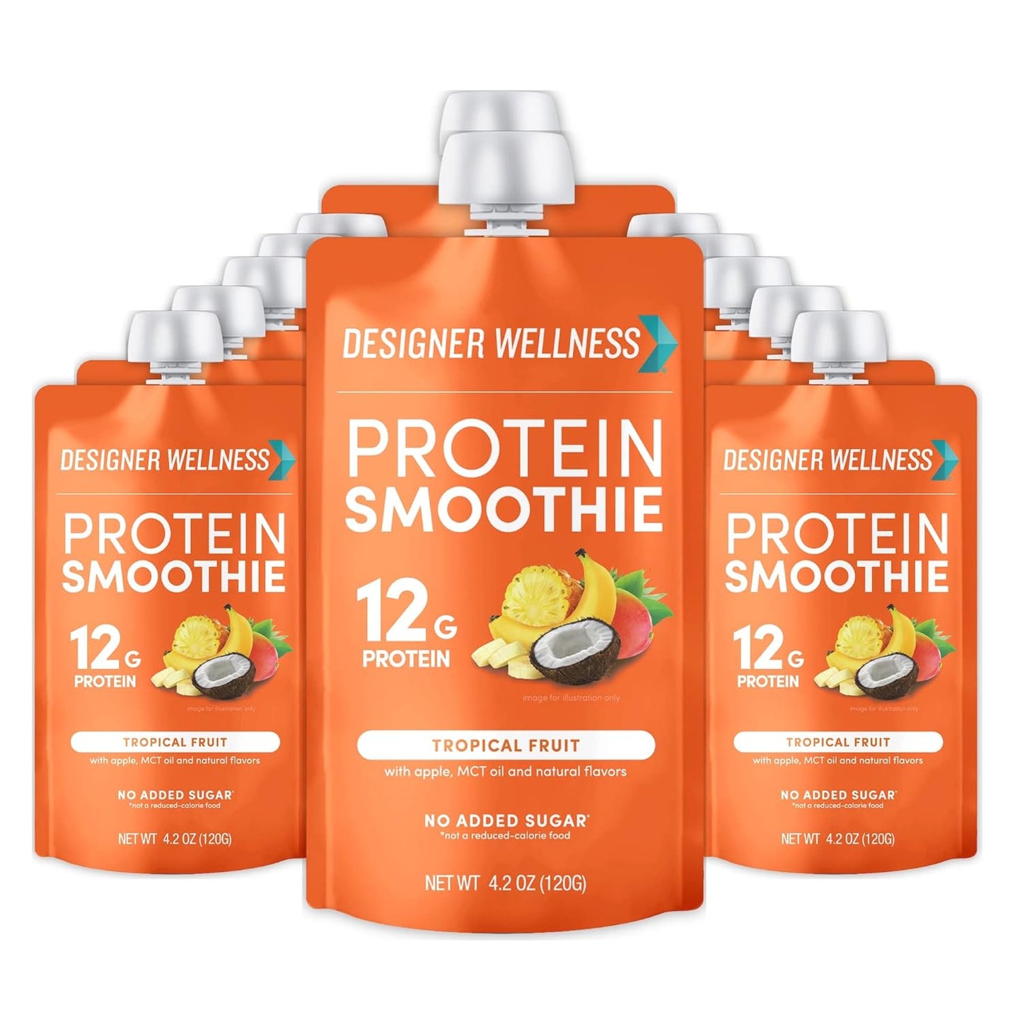 Tropical Designer Protein Smoothie, 12g Protein, Low Carb, Gluten-Free, Non-GMO, No Added Sugar, Real Fruit, 12 Pack