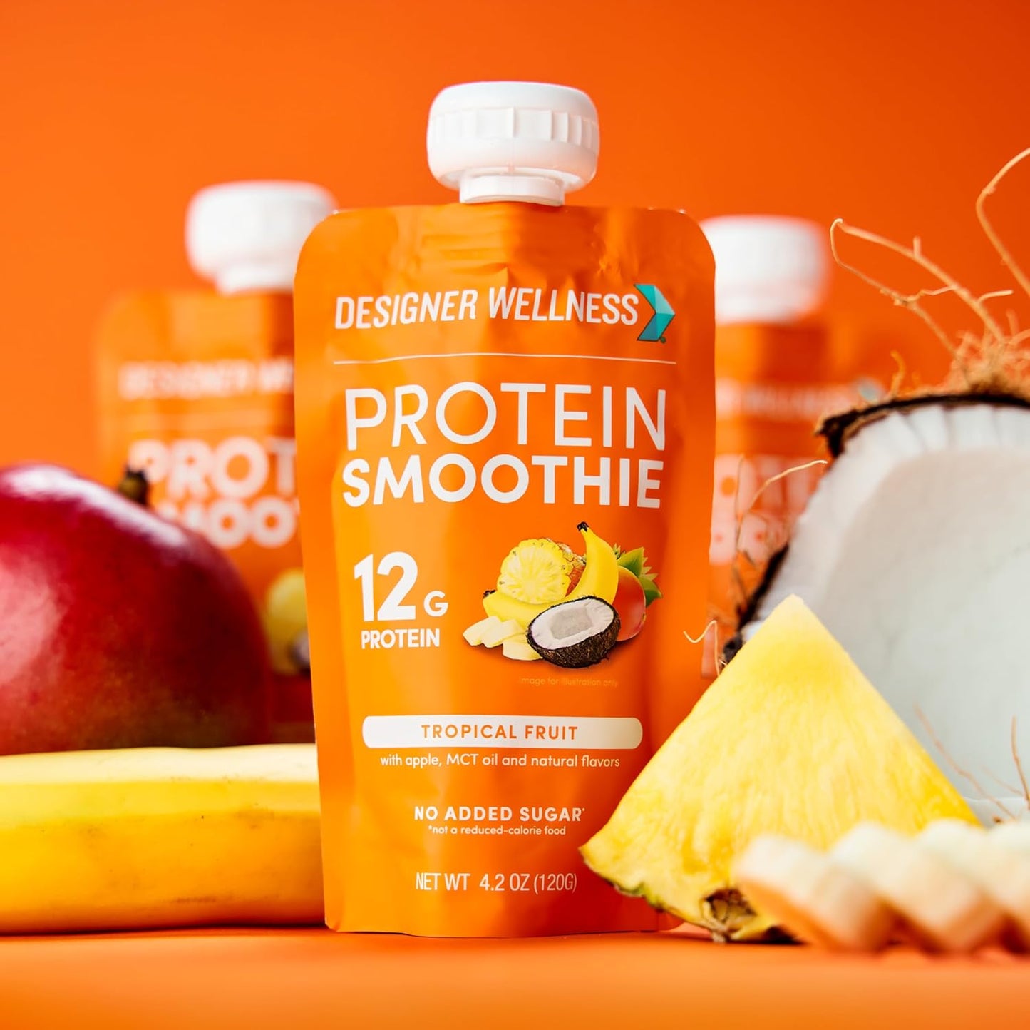 Tropical Designer Protein Smoothie, 12g Protein, Low Carb, Gluten-Free, Non-GMO, No Added Sugar, Real Fruit, 12 Pack