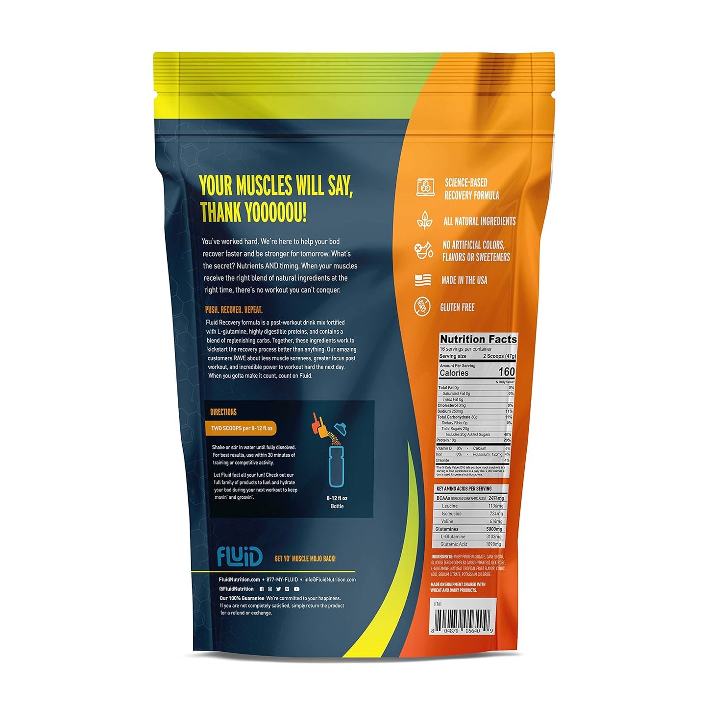 Tropical Fruit Post-Workout Drink Mix with Whey Isolate Protein, L-Glutamine, Carbs - Gluten-Free & Lactose-Free